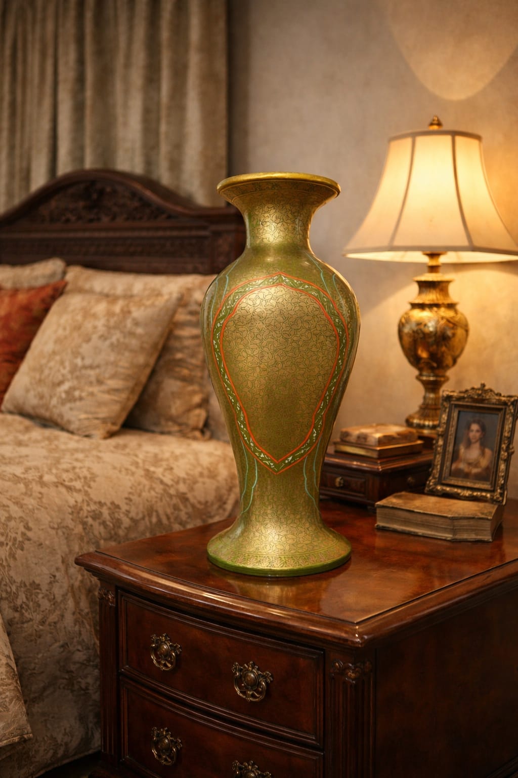 Mughal Design Paper mache flower vase, Hand made Flower Vase . Flower vase handmade from Kashmir